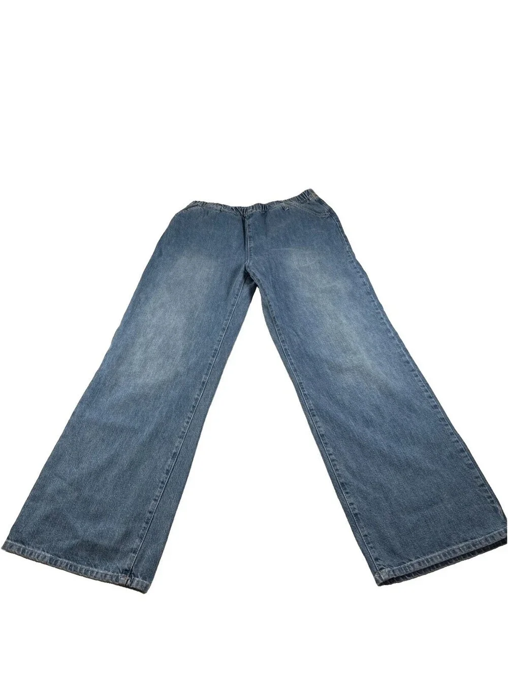 Zara Womens Wide Leg Denim Pullon Jean Pants HIppie Boho Size US 12 Pre Owned